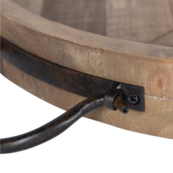 NWB $89 Marmora Wood Round Tray, modern Farmhouse Rustic Brown 18” - Picture 4 of 6